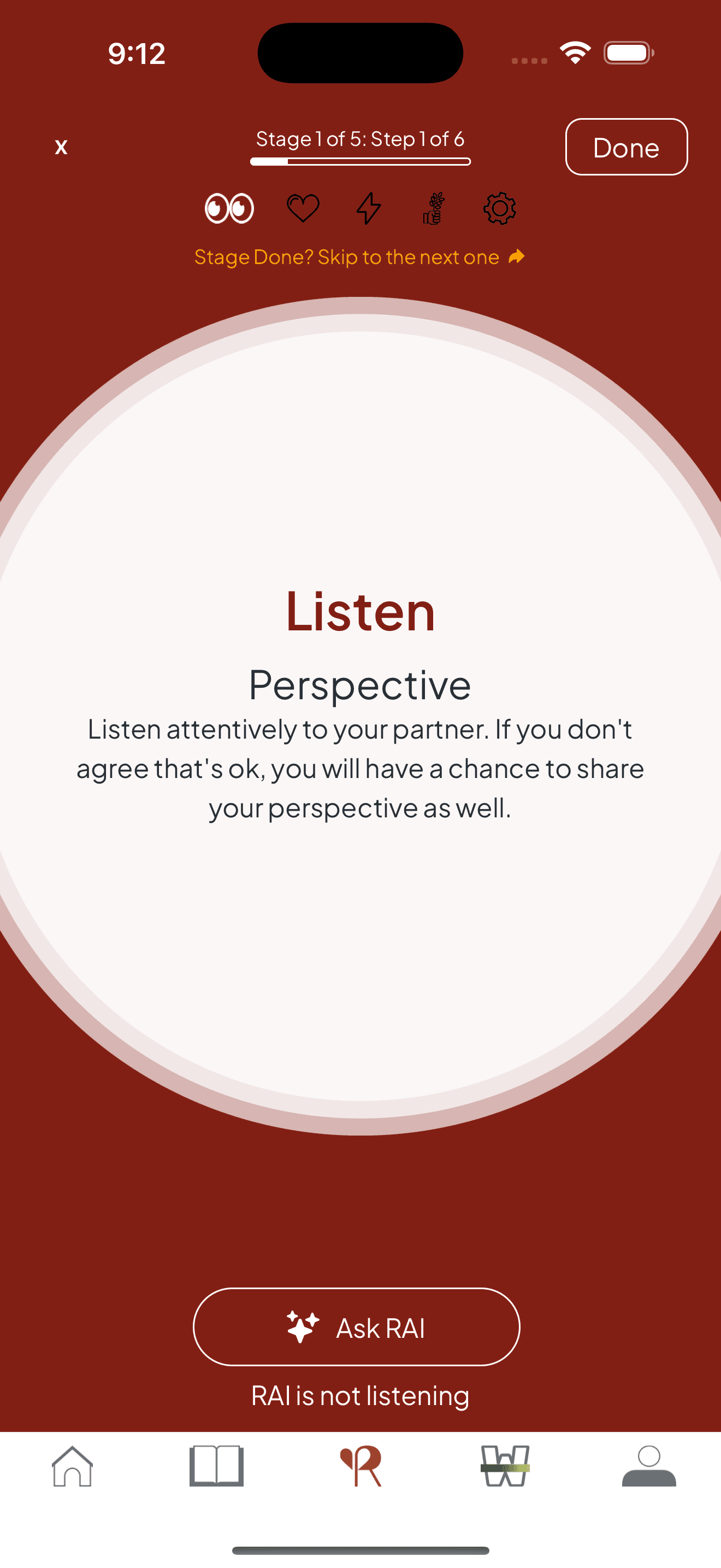 Partner listening and reflecting on their partner's perspective
